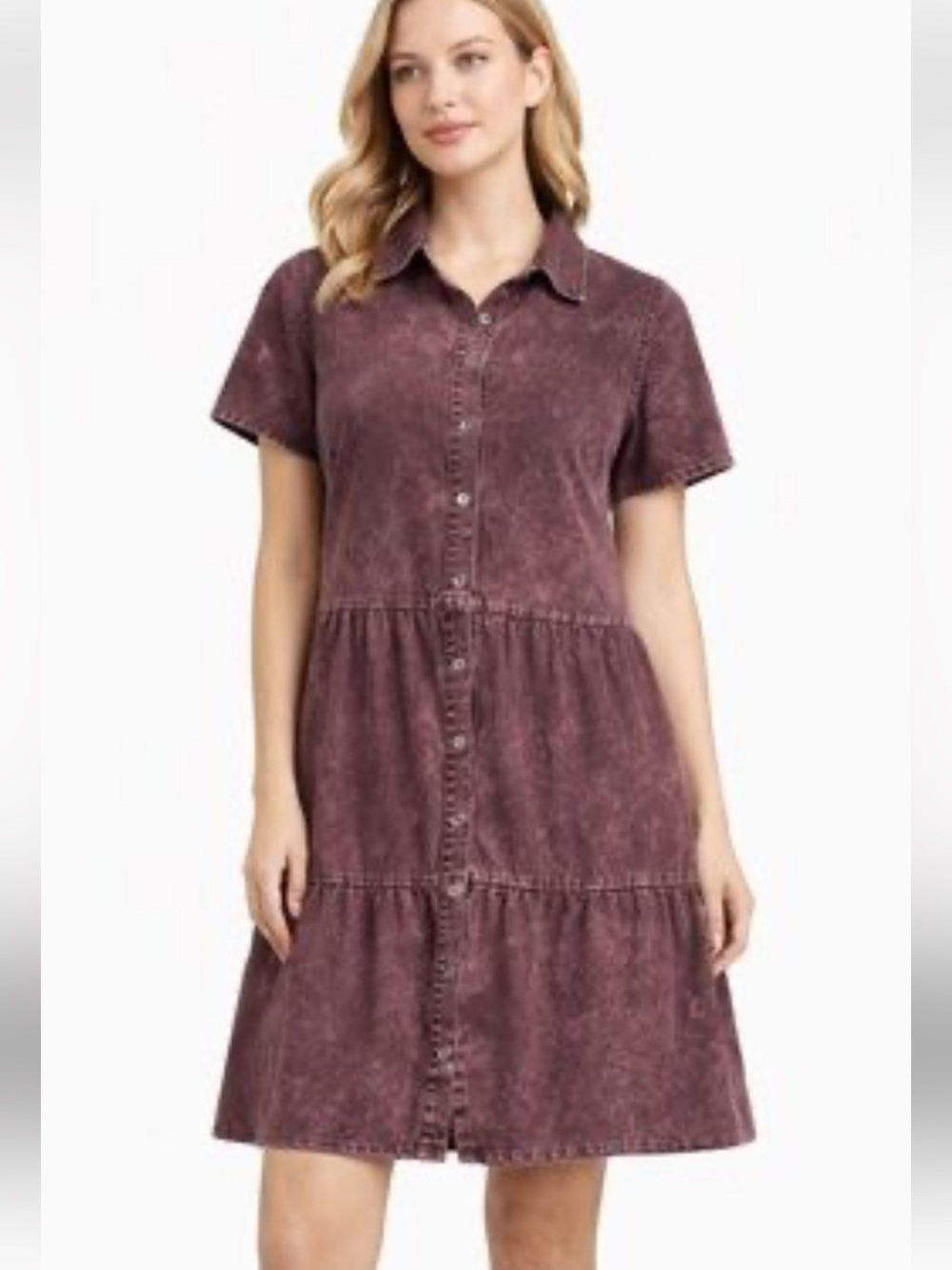 Given Kale Distressed Denim Button Up Dress